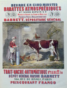 Advertisement for the Atmospheric Churn and Automatic Milking Machine, from Maison Barnett, Paris, c.1867 by Jules Gras